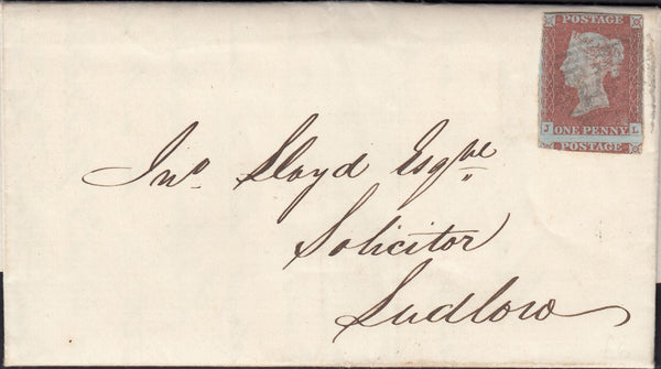 129838 1849 MAIL CLEOBURY MORTIMER, SHROPSHIRE TO LUDLOW WITH 'CLEOBURY/PENNY POST' HAND STAMP (SH114).