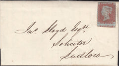 129838 1849 MAIL CLEOBURY MORTIMER, SHROPSHIRE TO LUDLOW WITH 'CLEOBURY/PENNY POST' HAND STAMP (SH114).