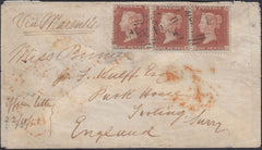 131333 1855 MAIL FROM SCUTARI HOSPITAL IN THE CRIMEA TO TOOTING, SURREY WITH DIE 1 RES.PL.1 S.C.14 (SG22) X 3.