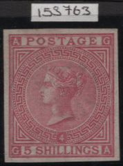 133136 1867 5S PALE ROSE PLATE FOUR IMPERFORATE IMPRIMATUR 'ABNORMAL' ISSUE WITH WATERMARK MALTESE CROSS.