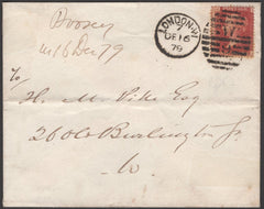 133608 1879 1D PLATE 225 (SG43) USED ON ENVELOPE WITHIN LONDON.
