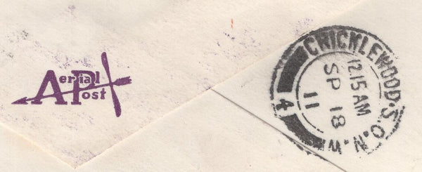 133620 1911 FIRST OFFICIAL U.K. AERIAL POST PRIVILEGE ENVELOPE IN VIOLET FROM WINDSOR TO 'KIRKWOOD GPO LONDON'.