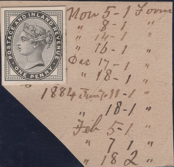 133813 1884 1D LILAC DIE 2 (SG172) DIE PROOF FROM THE DE LA RUE ARCHIVES EX STRIKING BOOK.