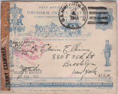 134016 1890 PENNY POSTAGE JUBILEE, 1D BLUE ENVELOPE USED IN 1948 FROM US ARMY POST OFFICE TO NEW YORK WITH 'U.S. ARMY EXAMINER' HAND STAMP.