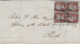 134180 1846 MAIL DUNFERMLINE TO PERTH WITH BLOCK OF FOUR 1D PL.56 (SG8).