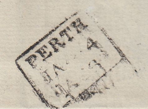 134180 1846 MAIL DUNFERMLINE TO PERTH WITH BLOCK OF FOUR 1D PL.56 (SG8).