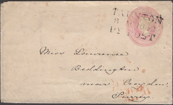 134361 1842 1D PINK ENVELOPE TAUNTON TO CROYDON CANCELLED 'TAUNTON/8 AU 1842/PY POST' HAND STAMP (SO809).