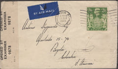 134371 1945 MAIL LONDON TO COLOMBIA 2/6 YELLOW-GREEN (SG476b) 'T GUIDE IN KING'S HAIR'.