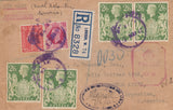 143401 1942 REGISTERED AIRMAIL/BPA LONDON TO BUENOS AIRES KGVI 2/6 YELLOW-GREEN (SG476b) X 4 ALSO 1d AND 8d.