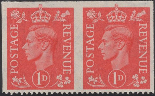 134610 1941 1D PALE SCARLET HORIZONTAL PAIR 'IMPERFORATE THREE SIDES' (SG486c).