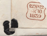 134670 1839 TRIANGULAR ENVELOPE USED LOCALLY IN LONDON WITH '2' CHARGE MARK AND 'T.P/Mount St.GS' HAND STAMP (L505).