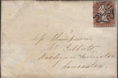 135002 1842 MAIL KESWICK, CUMBERLAND TO LANCASTER WITH WAFER SEAL ON REVERSE.