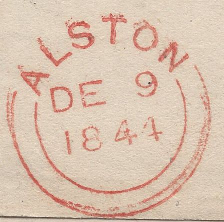 135004 1844 MAIL ALSTON, CUMBERLAND TO GLASGOW WITH 'PAID/at/ALSTON' UNIFORM PENNY POST HAND STAMP (CU28).