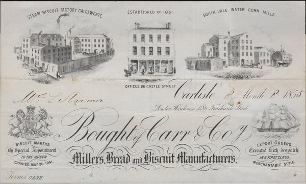 135010 1855 INVOICE WITH FINE PRINTED BILLHEAD EX CARLISLE.