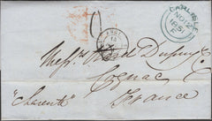 135014 1851 UNPAID MAIL CARLISLE TO COGNAC, FRANCE.