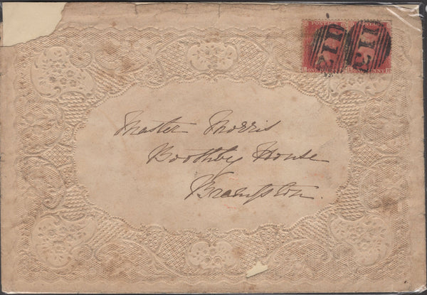 135016 1861 VALENTINE ENVELOPE WITH CARD USED LOCALLY BRAMPTON, CUMBERLAND.