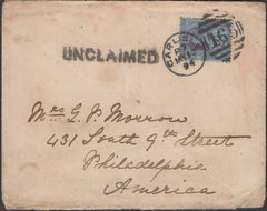 135017 1894 'UNCLAIMED' MAIL CARLISLE TO PHILADELPHIA WITH 2½D JUBILEE (SG201).