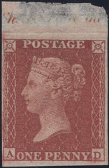 135034 1855 DIE 2 1D PL.12 IMPERFORATE IMPRIMATUR LETTERED AD.