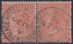 135076 1870 4D VERMILION PL.12 (SG94) USED HORIZONTAL PAIR WITH 'WESTMINSTER HOTEL' CANCELLATIONS.