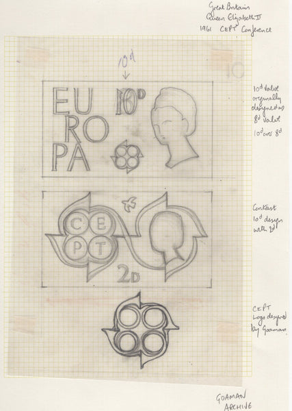 135145 1961 'EUROPA/CEPT' ISSUE (SG626/628) SUPERB ARTWORK EX THE MICHAEL GOAMAN ARCHIVE.