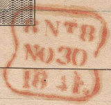 135170 1841 1D MULREADY WRAPPER USED IN LONDON WITH VERY FINE BLACK MALTESE CROSS AND 'T.P/Islington.C.O' RECEIVERS HAND STAMP.