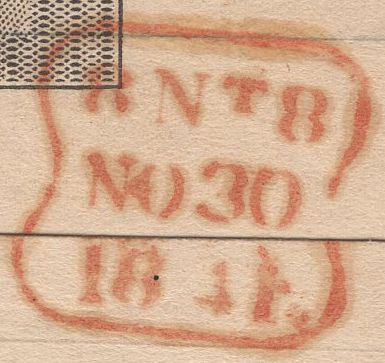 135170 1841 1D MULREADY WRAPPER USED IN LONDON WITH VERY FINE BLACK MALTESE CROSS AND 'T.P/Islington.C.O' RECEIVERS HAND STAMP.