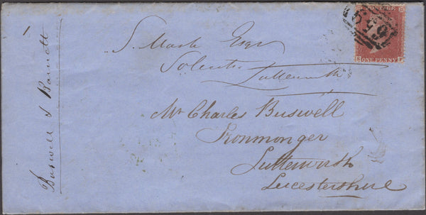 135172 1855 MAIL RUGBY, NORTHANTS TO LUTTERWORTH WITH 1D PL.35 (SG29)(SF).