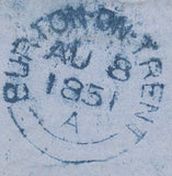 135178 1851 MAIL BURTON ON TRENT, STAFFS TO WHITEHAVEN WITH 1D (SG8) CANCELLED '152' NUMERAL OF BURTON ON TRENT IN BLUE (SPEC B1ab).