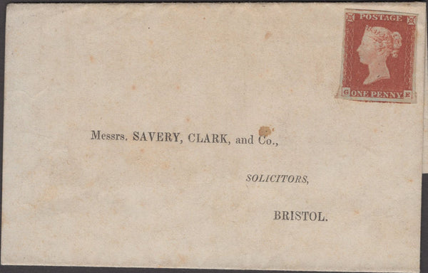 135179 CIRCA 1850 PRINTED WRAPPER 'BRISTOL AND EXETER RAILWAY EXTENSION' UNUSED TO BRISTOL WITH 1D (SG8)(GE).