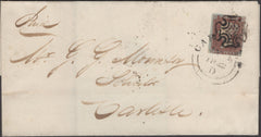 135240 1842 MAIL LIVERPOOL TO CARLISLE WITH 1D (SG8) CANCELLED LIVERPOOL MALTESE CROSS AND 'CARLISLE' DATE STAMP.