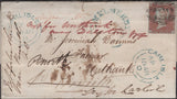 135243 1848 MAIL SHEFFIELD TO UNTHANK, PENRITH, RE-DIRECTED TO CARLISLE WITH VARIOUS HAND STAMPS.