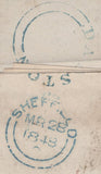 135243 1848 MAIL SHEFFIELD TO UNTHANK, PENRITH, RE-DIRECTED TO CARLISLE WITH VARIOUS HAND STAMPS.