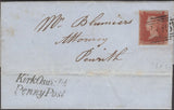 135245 1846 MAIL KIRKOSWALD, CUMBERLAND TO PENRITH WITH 1D (SG8) AND 'KirkOswald/Penny Post' HAND STAMP (CU314).