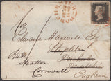 135253 1840 MAIL DOWN, IRELAND TO DORCHESTER RE-DIRECTED TO STRATTON, 1D BLACK PL.4 (SG2)(GA).