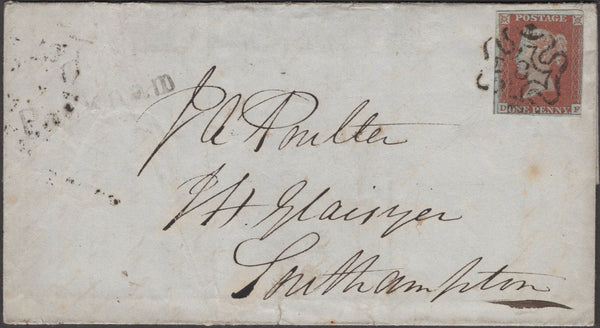 135260 1844 MAIL LONDON TO SOUTHAMPTON WITH 1D PL.40 (SG8) LONDON No '8' MALTESE CROSS (B1uh) AND WAFER SEAL RE 'CHEAP POSTAGE'.