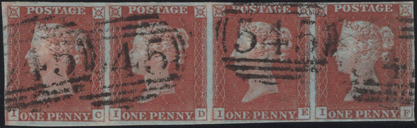135287 1843 1D PL.39 (SG8) HORIZONTAL STRIP OF FOUR LETTERED IC ID IE IF.