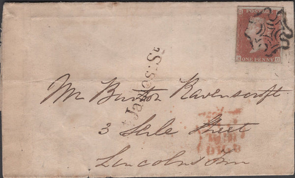 135370 1844 MAIL USED IN LONDON WITH 1D PL.22 (SG8)(RG) 'St. James: St' RECEIVERS HAND STAMP (L514/STJA26).