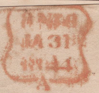135370 1844 MAIL USED IN LONDON WITH 1D PL.22 (SG8)(RG) 'St. James: St' RECEIVERS HAND STAMP (L514/STJA26).