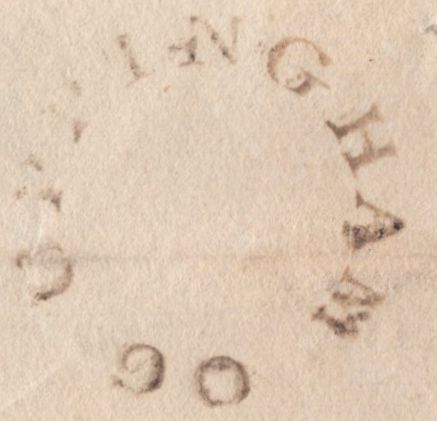 135406 1825 MAIL UPPINGHAM, RUTLAND TO SOUTHWELL, NOTTS WITH 'UPPINGHAM/90' CIRCULAR MILEAGE MARK (RU32).