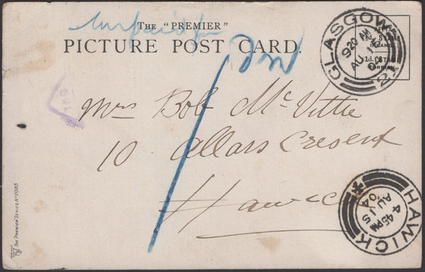 135410 1904 UNPAID MAIL GLASGOW TO HAWICK CHARGED '1'.