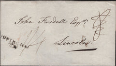 135429 CIRCA 1804-1809 WRAPPER UPPINGHAM, RUTLAND TO LINCOLN WITH 'UPPINGHAM/98' MILEAGE MARK (RU27).