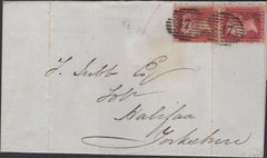 135450 1861 MAIL LONDON TO HALIFAX WITH PAIR DIE 2 1D PL.50 (SG42 ALPHABET IV)(ID JD).