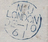 135450 1861 MAIL LONDON TO HALIFAX WITH PAIR DIE 2 1D PL.50 (SG42 ALPHABET IV)(ID JD).