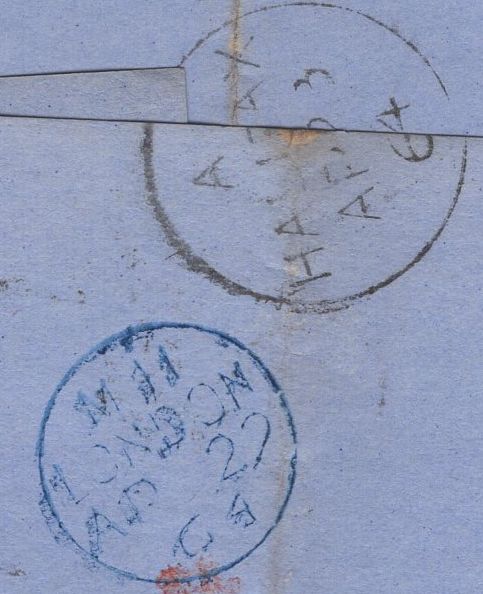 135451 1864 MAIL LONDON TO HALIFAX WITH 1D PL.66 (SG40) AND 2D PL.9 (SG45) WITH LONDON '46 46' DOUBLE NUMERAL.