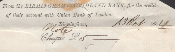 135453 1854 BANKING ENVELOPE BIRMINGHAM TO MACCLESFIELD WITH DIE 1 1D PL.187 (SG17) AND BIRMINGHAM SPOON (RA2).