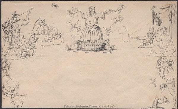135457 1840 MENZIES ORIGINAL CARICATURE WITH BRITANNIA REPLACED BY WASHERWOMAN.