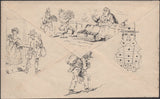 135457 1840 MENZIES ORIGINAL CARICATURE WITH BRITANNIA REPLACED BY WASHERWOMAN.