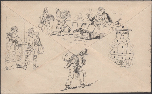 135457 1840 MENZIES ORIGINAL CARICATURE WITH BRITANNIA REPLACED BY WASHERWOMAN.