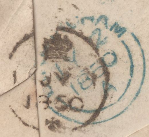 135476 1850 MAIL LONDON TO BIRMINGHAM WITH 1D PL.96 (SG8) AND CIRCULAR 'E/NR' GRAND NORTHERN RAILWAY HAND STAMP.