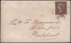 135477 1850 MAIL TO PONTEFRACT WITH 1D PL.95 (SG8)(NF).